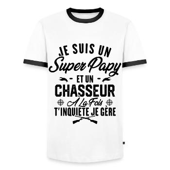 Je suis un super papy et un chasseur, Cadeau papy - T-shirt contrasté Homme - blanc/noir - Devant - AI Model Female 172 light (172cm) & AI Model Male 178 dark (178cm)