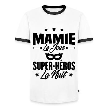Mamie le jour super héros la nuit, Cadeau mamie - T-shirt contrasté Homme - blanc/noir - Devant - AI Model Female 172 light (172cm) & AI Model Male 178 dark (178cm)