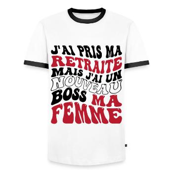Je suis retraite mais j'ai nouveau boss ma femme - T-shirt contrasté Homme - blanc/noir - Devant - AI Model Female 172 light (172cm) & AI Model Male 178 dark (178cm)