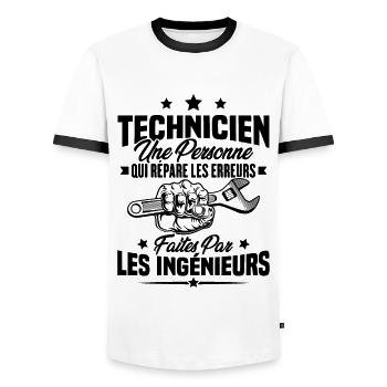 Technicien une personne qui répare les erreurs - T-shirt contrasté Homme - blanc/noir - Devant - AI Model Female 172 light (172cm) & AI Model Male 178 dark (178cm)