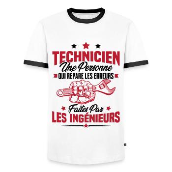 Technicien une personne qui répare les erreurs - T-shirt contrasté Homme - blanc/noir - Devant - AI Model Female 172 light (172cm) & AI Model Male 178 dark (178cm)