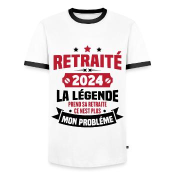 Cadeau retraité 2024, La légende prend sa retraite - T-shirt contrasté Homme - blanc/noir - Devant - AI Model Female 172 light (172cm) & AI Model Male 178 dark (178cm)