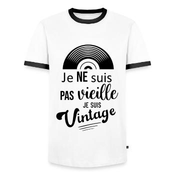 Je ne suis pas vieille, je suis vintage - T-shirt contrasté Homme - blanc/noir - Devant - AI Model Female 172 light (172cm) & AI Model Male 178 dark (178cm)