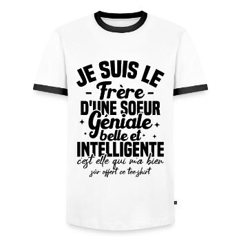 Je suis le frère d'une soeur géniale belle Cadeau - T-shirt contrasté Homme - blanc/noir - Devant - AI Model Female 172 light (172cm) & AI Model Male 178 dark (178cm)