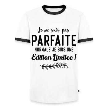 Je ne suis pas parfaite, normal jesuis une édition - T-shirt contrasté Homme - blanc/noir - Devant - AI Model Female 172 light (172cm) & AI Model Male 178 dark (178cm)