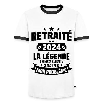 Cadeau retraité 2024, La légende prend sa retraite - T-shirt contrasté Homme - blanc/noir - Devant - AI Model Female 172 light (172cm) & AI Model Male 178 dark (178cm)