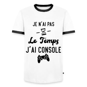 Je n'ai pas le temps j'ai console, Cadeau gamer - T-shirt contrasté Homme - blanc/noir - Devant - AI Model Female 172 light (172cm) & AI Model Male 178 dark (178cm)