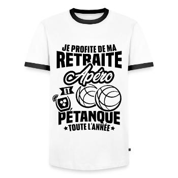 Je profite de ma retraite apéro et pétanque - T-shirt contrasté Homme - blanc/noir - Devant - AI Model Female 172 light (172cm) & AI Model Male 178 dark (178cm)