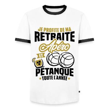 Je profite de ma retraite apéro et pétanque - T-shirt contrasté Homme - blanc/noir - Devant - AI Model Female 172 light (172cm) & AI Model Male 178 dark (178cm)