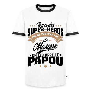 Il y'a des super-héros on les appelle Papou - T-shirt contrasté Homme - blanc/noir - Devant - AI Model Female 172 light (172cm) & AI Model Male 178 dark (178cm)