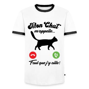 Mon chat m'appelle - T-shirt contrasté Homme - blanc/noir - Devant - AI Model Female 172 light (172cm) & AI Model Male 178 dark (178cm)
