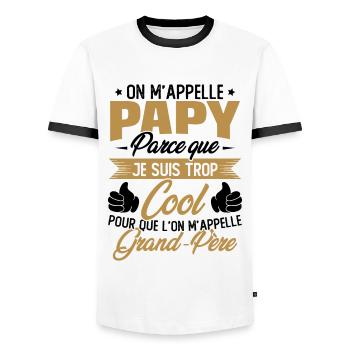 On M'appelle Papy Parce Que Je Suis Trop Cool - T-shirt contrasté Homme - blanc/noir - Devant - AI Model Female 172 light (172cm) & AI Model Male 178 dark (178cm)