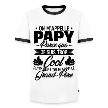 On M'appelle Papy Parce Que Je Suis Trop Cool - T-shirt contrasté Homme - blanc/noir - Devant - AI Model Female 172 light (172cm) & AI Model Male 178 dark (178cm)