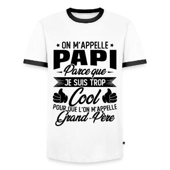 On M'appelle Papi Parce Que Je Suis Trop Cool - T-shirt contrasté Homme - blanc/noir - Devant - AI Model Female 172 light (172cm) & AI Model Male 178 dark (178cm)
