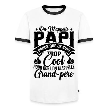 On M'appelle Papi Parce Que Je Suis Trop Cool - T-shirt contrasté Homme - blanc/noir - Devant - AI Model Female 172 light (172cm) & AI Model Male 178 dark (178cm)