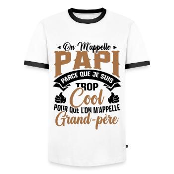 On M'appelle Papi Parce Que Je Suis Trop Cool - T-shirt contrasté Homme - blanc/noir - Devant - AI Model Female 172 light (172cm) & AI Model Male 178 dark (178cm)
