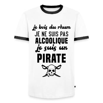 Je ne suis pas alcoolique je suis un pirate - T-shirt contrasté Homme - blanc/noir - Devant - AI Model Female 172 light (172cm) & AI Model Male 178 dark (178cm)