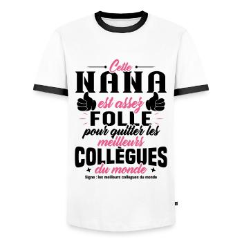 Collègue Nana, Cadeau meilleurs collègues du monde - T-shirt contrasté Homme - blanc/noir - Devant - AI Model Female 172 light (172cm) & AI Model Male 178 dark (178cm)