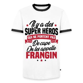 Super héros on les appelle frangin cadeau - T-shirt contrasté Homme - blanc/noir - Devant - AI Model Female 172 light (172cm) & AI Model Male 178 dark (178cm)