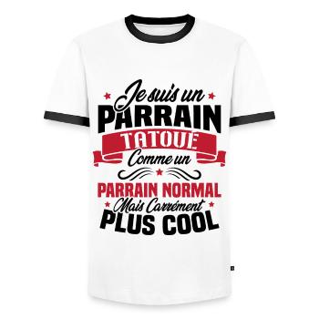 J'ai un parrain tatoué comme un parrain normal - T-shirt contrasté Homme - blanc/noir - Devant - AI Model Female 172 light (172cm) & AI Model Male 178 dark (178cm)