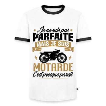 Je ne suis pas parfaite mais je suis motarde - T-shirt contrasté Homme - blanc/noir - Devant - AI Model Female 172 light (172cm) & AI Model Male 178 dark (178cm)