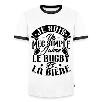 Je suis un Mec simple j'aime rugby et la bière - T-shirt contrasté Homme - blanc/noir - Devant - AI Model Female 172 light (172cm) & AI Model Male 178 dark (178cm)