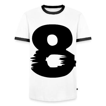 8 Number - Men's Ringer Shirt - white/black - Front - AI Model Female 172 light (172cm) & AI Model Male 178 dark (178cm)
