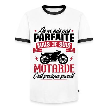 Je ne suis pas parfaite mais je suis motarde - T-shirt contrasté Homme - blanc/noir - Devant - AI Model Female 172 light (172cm) & AI Model Male 178 dark (178cm)