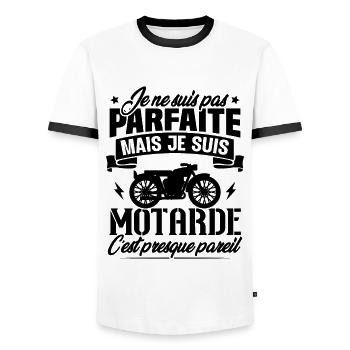 Je ne suis pas parfaite mais je suis motarde - T-shirt contrasté Homme - blanc/noir - Devant - AI Model Female 172 light (172cm) & AI Model Male 178 dark (178cm)