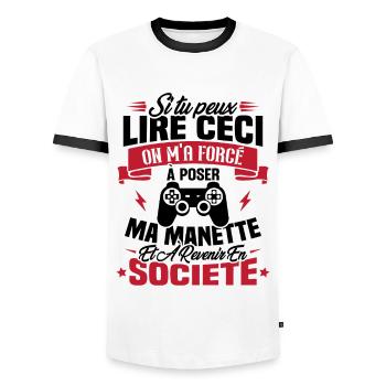 J’ai été obligé de poser ma manette de jeu - T-shirt contrasté Homme - blanc/noir - Devant - AI Model Female 172 light (172cm) & AI Model Male 178 dark (178cm)