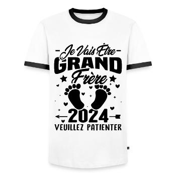 Je Vais Être Grand Frère en 2024 - T-shirt contrasté Homme - blanc/noir - Devant - AI Model Female 172 light (172cm) & AI Model Male 178 dark (178cm)