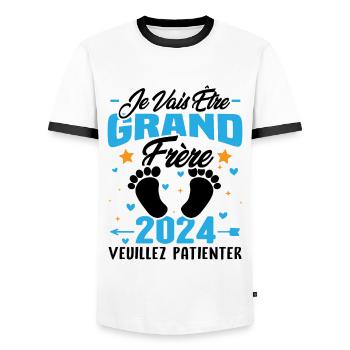 Je Vais Être Grand Frère en 2024 - T-shirt contrasté Homme - blanc/noir - Devant - AI Model Female 172 light (172cm) & AI Model Male 178 dark (178cm)