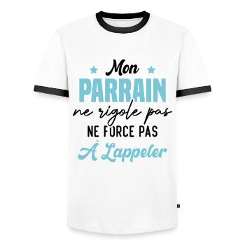 mon parrain ne rigole pas ne force pas à l'appeler - T-shirt contrasté Homme - blanc/noir - Devant - AI Model Female 172 light (172cm) & AI Model Male 178 dark (178cm)
