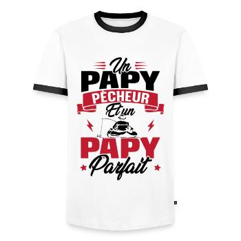 Un papy pêcheur est un papy parfait - T-shirt contrasté Homme - blanc/noir - Devant - AI Model Female 172 light (172cm) & AI Model Male 178 dark (178cm)