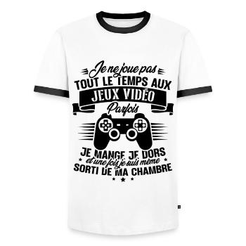 Je ne joue pas tout le temps aux jeux vidéos - T-shirt contrasté Homme - blanc/noir - Devant - AI Model Female 172 light (172cm) & AI Model Male 178 dark (178cm)