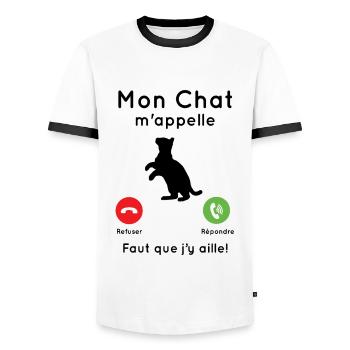 Mon chat m'appelle - T-shirt contrasté Homme - blanc/noir - Devant - AI Model Female 172 light (172cm) & AI Model Male 178 dark (178cm)
