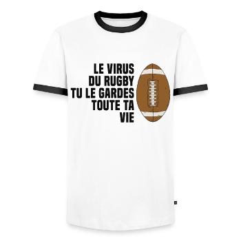 Le virus du Rugby tu le gardes toute ta vie - T-shirt contrasté Homme - blanc/noir - Devant - AI Model Female 172 light (172cm) & AI Model Male 178 dark (178cm)