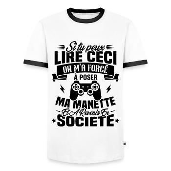 J’ai été obligé de poser ma manette de jeu - T-shirt contrasté Homme - blanc/noir - Devant - AI Model Female 172 light (172cm) & AI Model Male 178 dark (178cm)