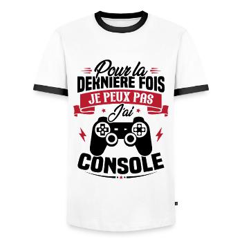 Pour la derniere fois je peux pas j'ai console - T-shirt contrasté Homme - blanc/noir - Devant - AI Model Female 172 light (172cm) & AI Model Male 178 dark (178cm)
