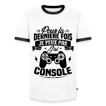 Pour la derniere fois je peux pas j'ai console - T-shirt contrasté Homme - blanc/noir - Devant - AI Model Female 172 light (172cm) & AI Model Male 178 dark (178cm)
