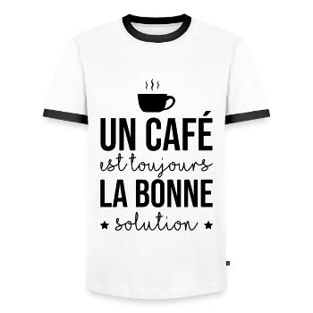 Un café est toujours la bonne solution - T-shirt contrasté Homme - blanc/noir - Devant - AI Model Female 172 light (172cm) & AI Model Male 178 dark (178cm)