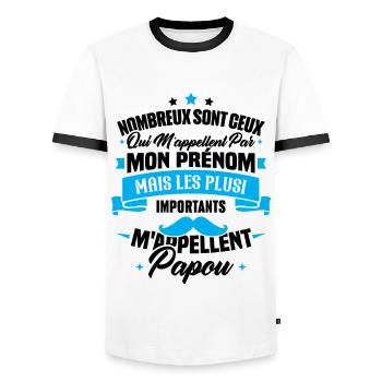 Les plus importants mappellent papou, Cadeau papou - T-shirt contrasté Homme - blanc/noir - Devant - AI Model Female 172 light (172cm) & AI Model Male 178 dark (178cm)