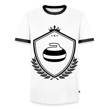 Curling crest - Men's Ringer Shirt - white/black - Front - AI Model Female 172 light (172cm) & AI Model Male 178 dark (178cm)