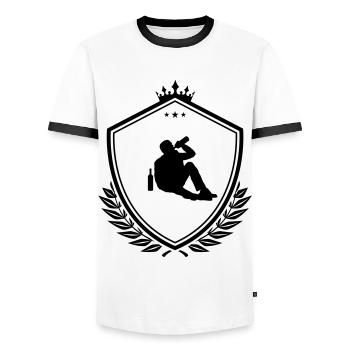 Alkohol trinken betrunken Wappen - Männer Kontrast-T-Shirt - Weiß/Schwarz - Vorne - AI Model Female 172 light (172cm) & AI Model Male 178 dark (178cm)