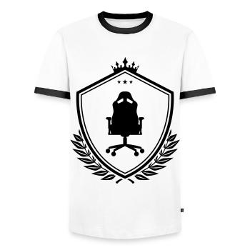Armoirie de la chaise Gamer - T-shirt contrasté Homme - blanc/noir - Devant - AI Model Female 172 light (172cm) & AI Model Male 178 dark (178cm)