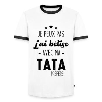 Je peux pas j'ai bêtise avec ma tata préféré - T-shirt contrasté Homme - blanc/noir - Devant - AI Model Female 172 light (172cm) & AI Model Male 178 dark (178cm)