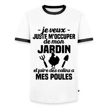M'occuper de mon jardin, Cadeau jardinier poules - T-shirt contrasté Homme - blanc/noir - Devant - AI Model Female 172 light (172cm) & AI Model Male 178 dark (178cm)