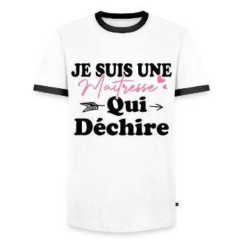 Je suis une Maîtresse qui déchiiiire - T-shirt contrasté Homme - blanc/noir - Devant - AI Model Female 172 light (172cm) & AI Model Male 178 dark (178cm)