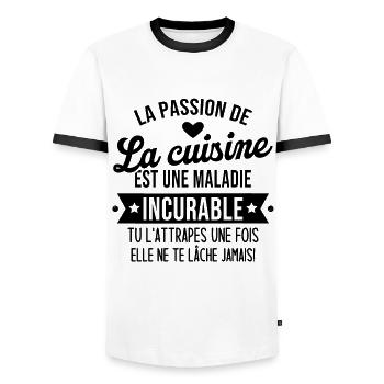 la passion de la cuisine est une maladie incurable - T-shirt contrasté Homme - blanc/noir - Devant - AI Model Female 172 light (172cm) & AI Model Male 178 dark (178cm)