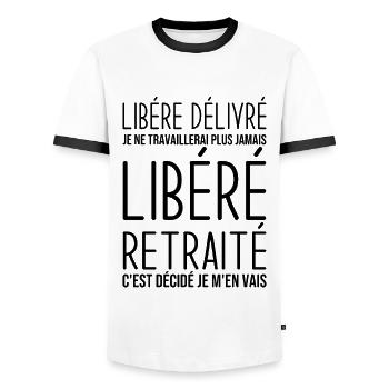 Libéré retraité je ne travaillerais plus jamais - T-shirt contrasté Homme - blanc/noir - Devant - AI Model Female 172 light (172cm) & AI Model Male 178 dark (178cm)